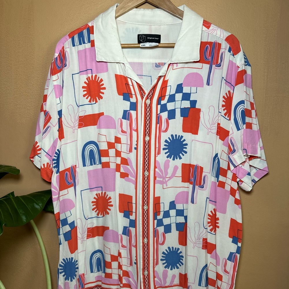 Original Use Red and Blue Casual Button Down Shirt